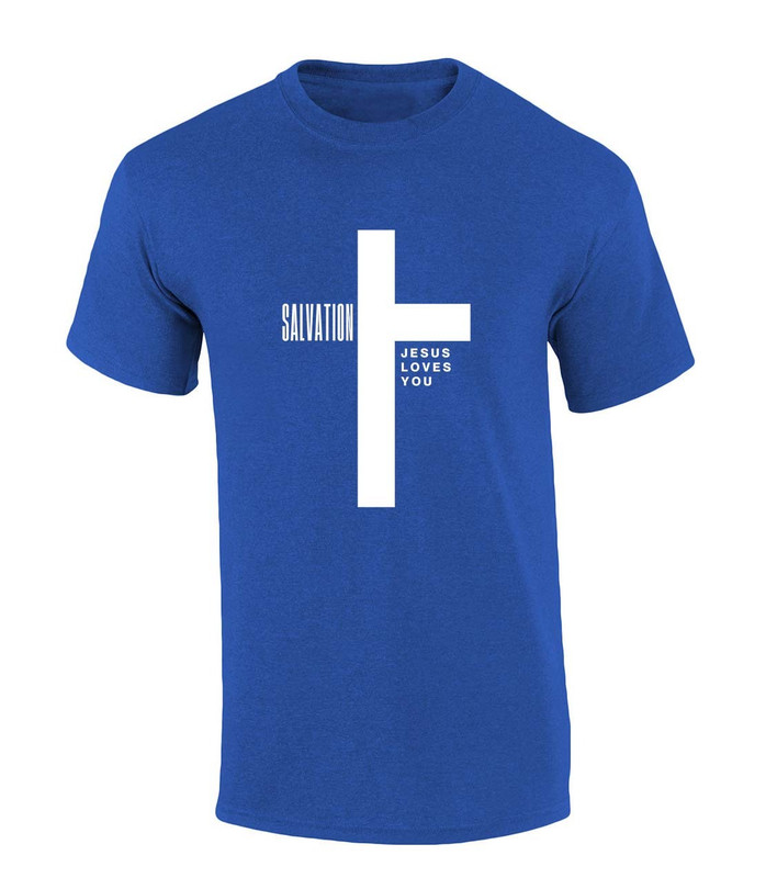 Mens Christian Tshirt Salvation Cross Jesus Loves You Short Sleeve